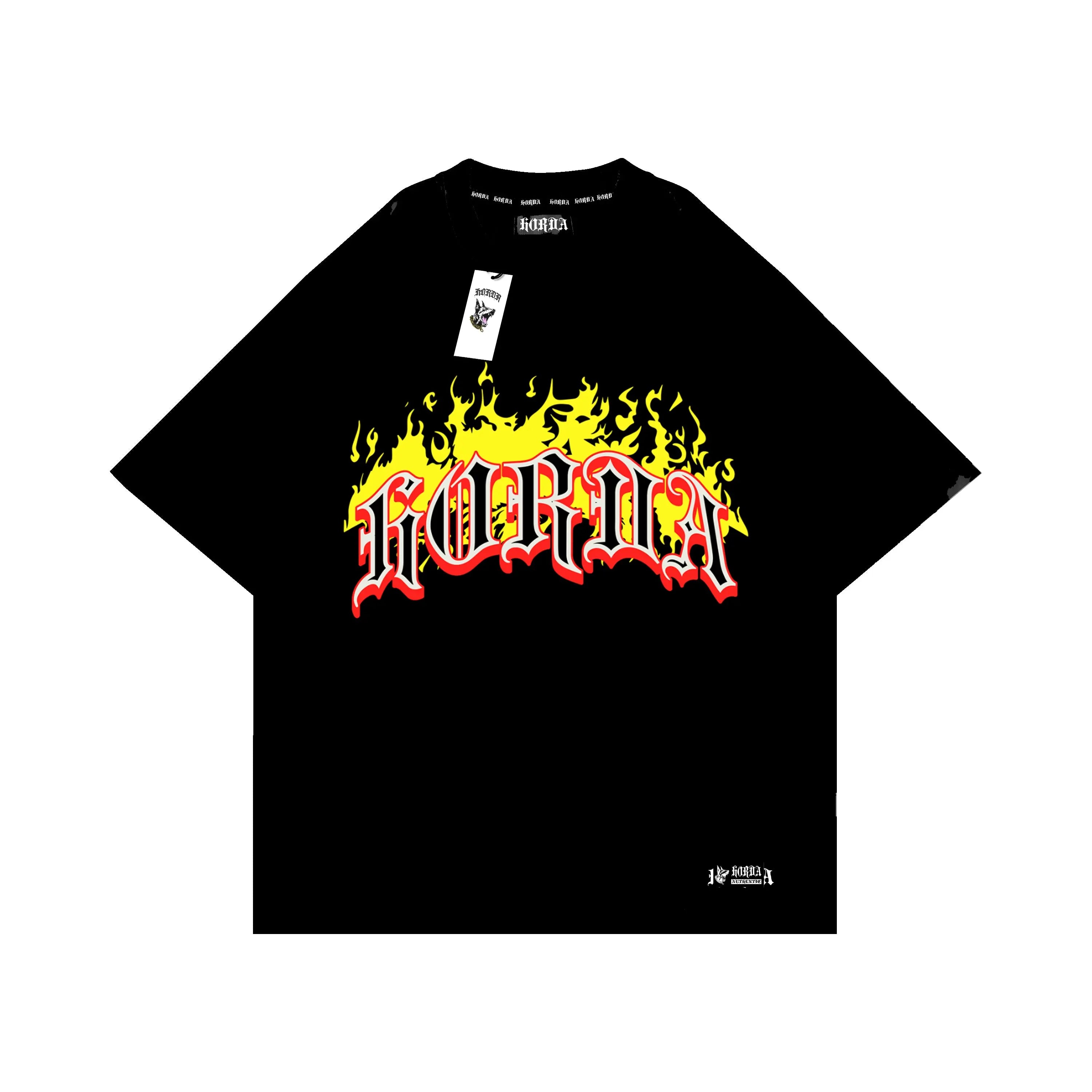 Maglietta boxy fit nera 100% Cotone Horda Flame Horda Brand Streetwear