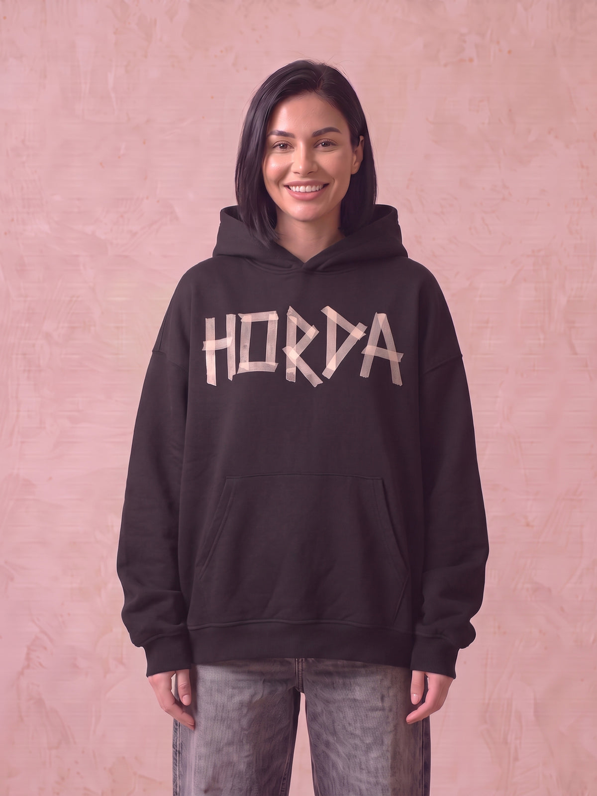 Felpa con Cappuccio Oversize Donna Taped – Nera, Garzata 330g
