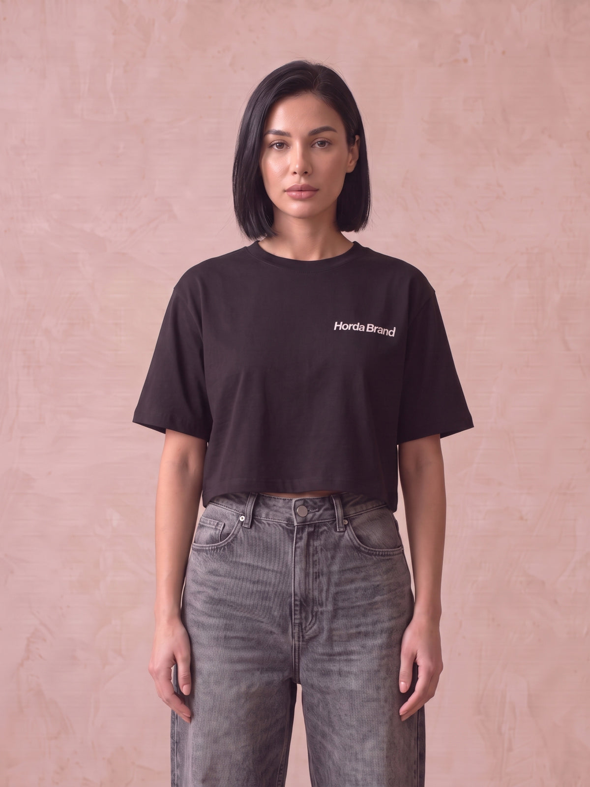 Damen Crop T-Shirt Basic Schwarz
