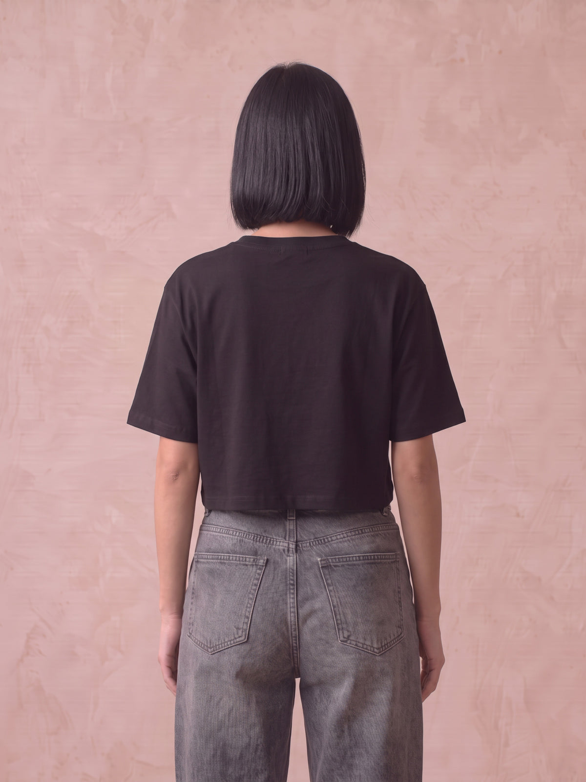 Damen Crop T-Shirt Basic Schwarz