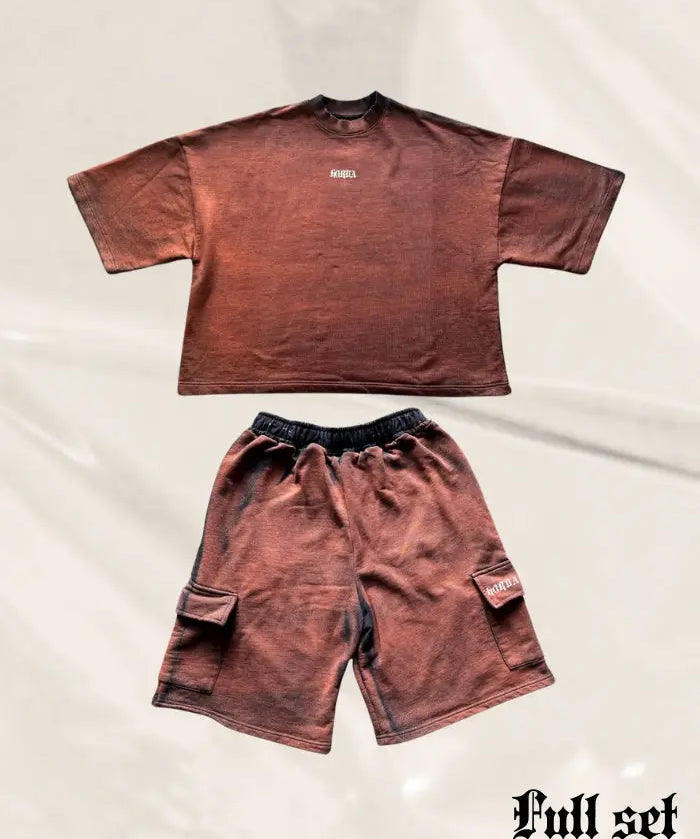 Outfit completo Felpa Three-quarter e Tuta Shorts Cargo Corrosion Horda Brand Streetwear