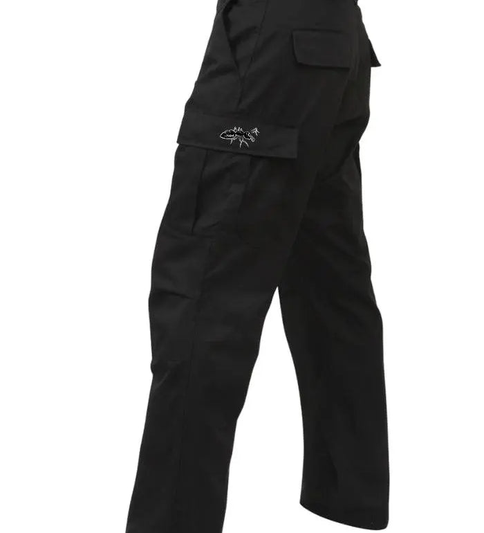 Pantalone Cargo Nero in 100% Cotone Ripstop Baggy Fit - Horda Brand Streetwear