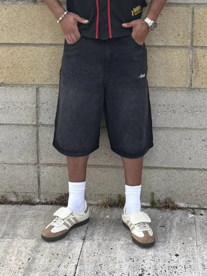 Shorts Denim Baggy Over Black Washed Horda Brand Streetwear