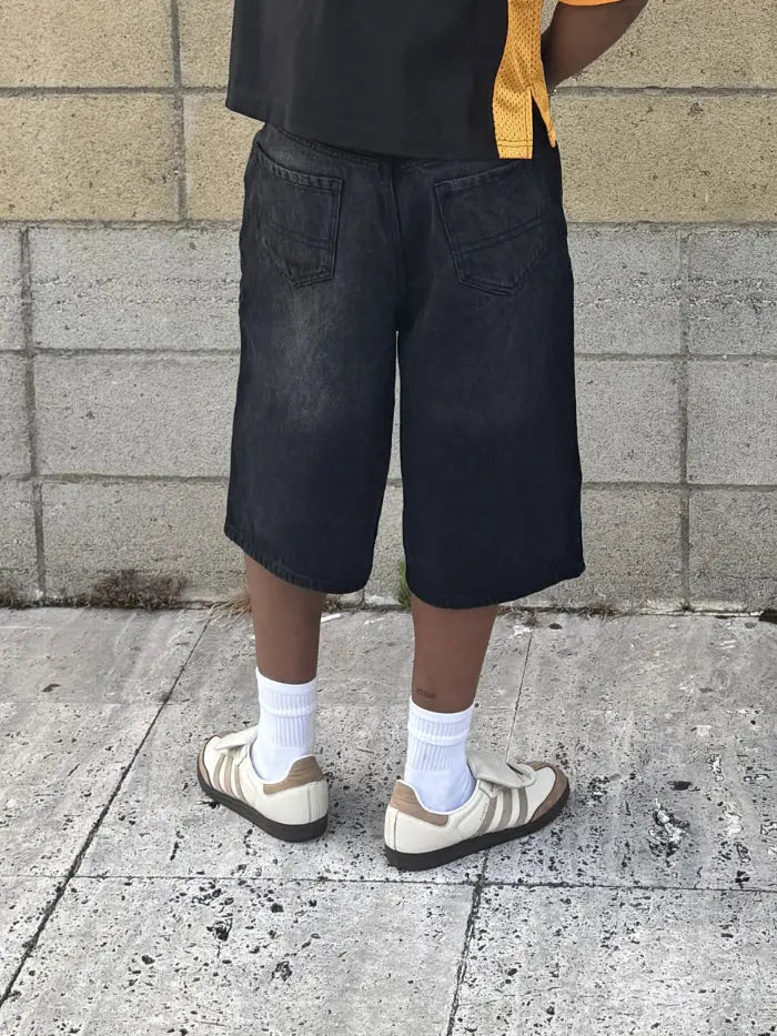 Shorts Denim Baggy Over Black Washed Horda Brand Streetwear