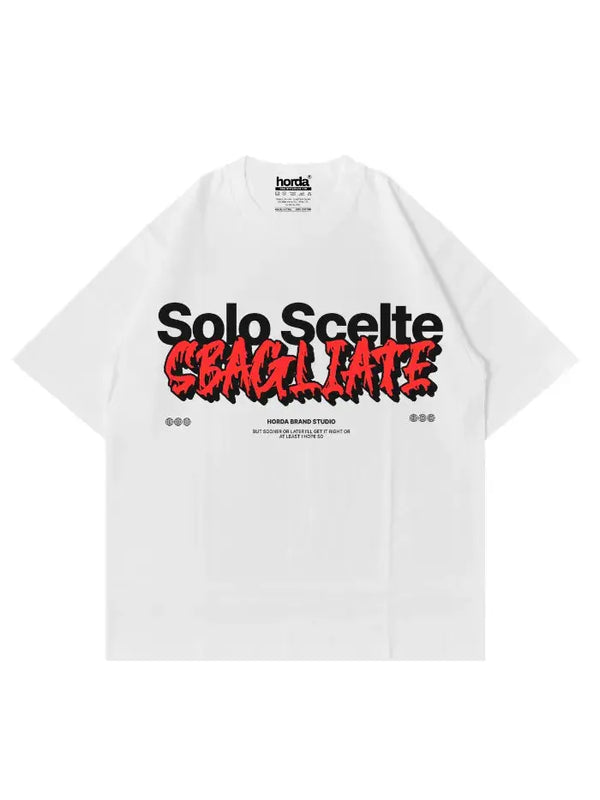 T-shirt bianca oversize Horda Brand con stampa frontale Solo Scelte Sbagliate in nero e rosso