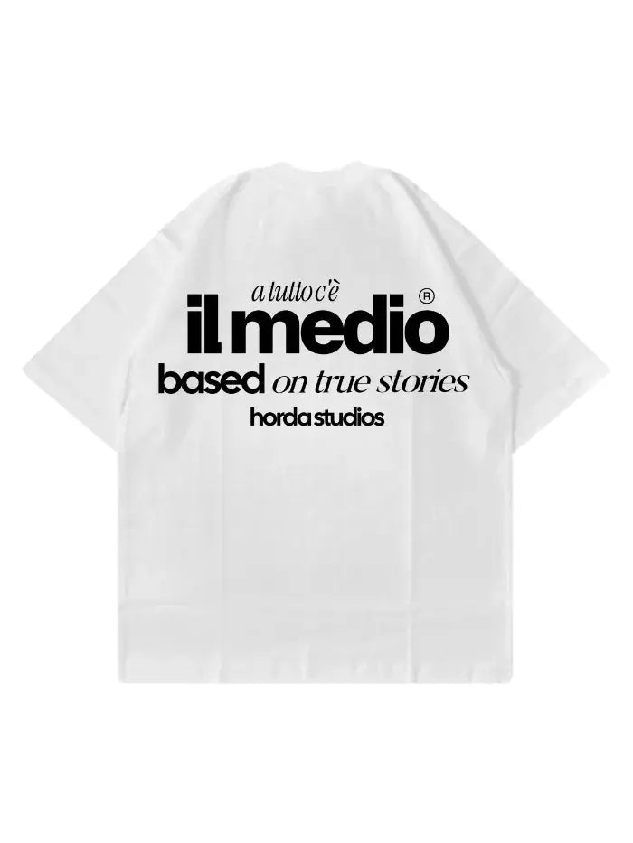 T-Shirt Bianca 200gr Oversize Boxy Fit Cotone Made in Italy - Midle Horda Brand