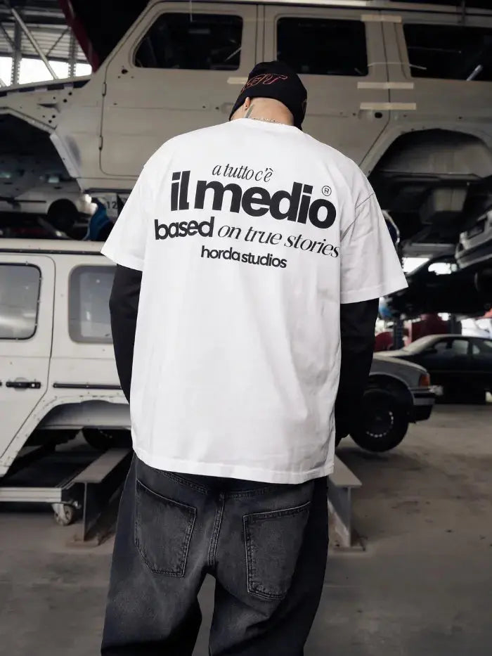 T-Shirt Bianca 200gr Oversize Boxy Fit Cotone Made in Italy - Midle Horda Brand