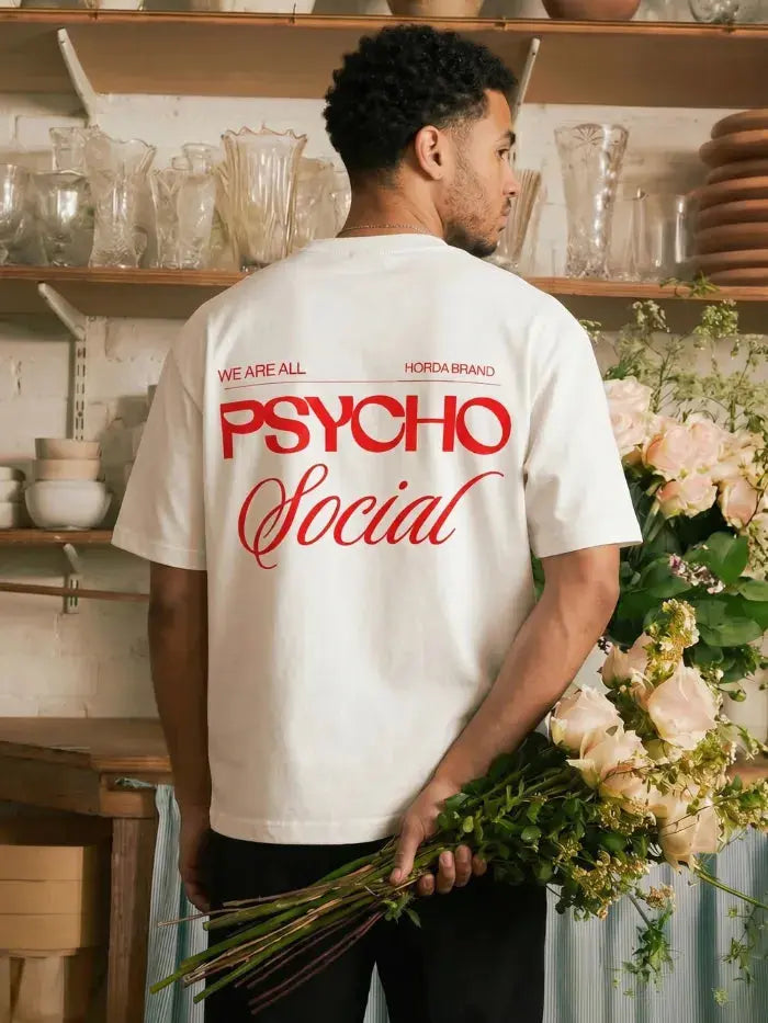 T-Shirt Bianca 220gr Oversize Cotone Made in Italy - Psycho Horda Brand