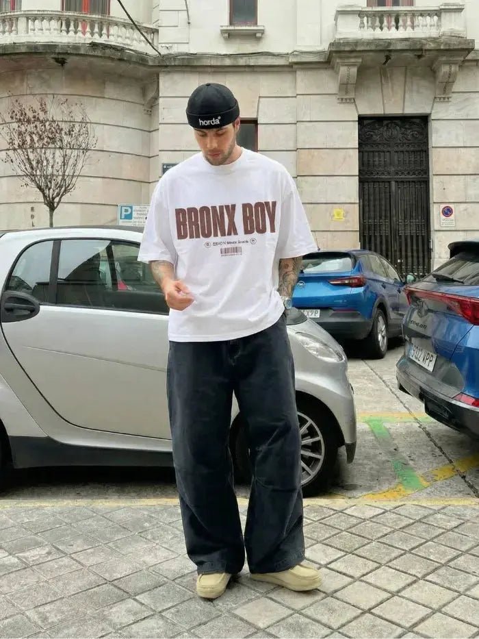 T-Shirt Bianca Bronx Boy 200gr Oversize Cotone Made Italy Horda Brand