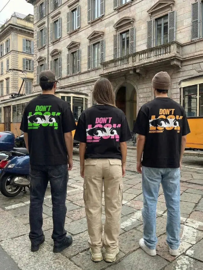 T-Shirt Nera 100% Cotone Made in Italy Don't Look Horda Brand