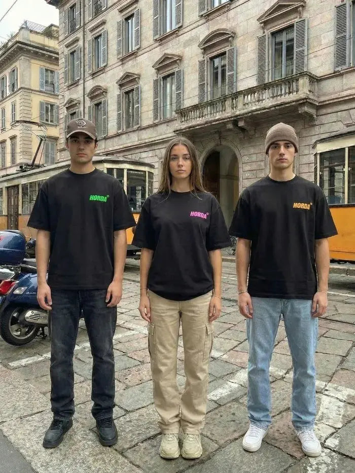 T-Shirt Nera 100% Cotone Made in Italy Don't Look Horda Brand