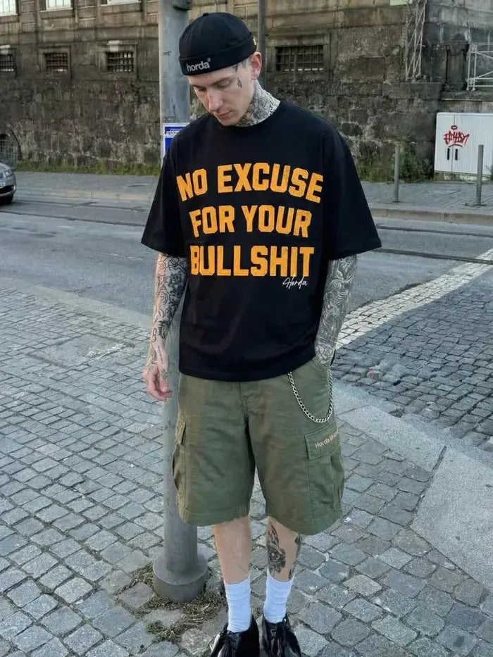 T-Shirt Nera 200gr Oversize Cotone Made in Italy No Excuse Horda Brand