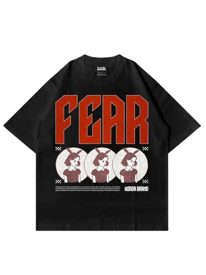 T-Shirt Nera 220gr Fear Oversize Cotone Made in Italy Horda Brand