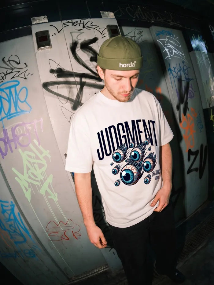 T-Shirt Bianca 220gr Oversize Cotone Made Italy Judgement Horda Brand