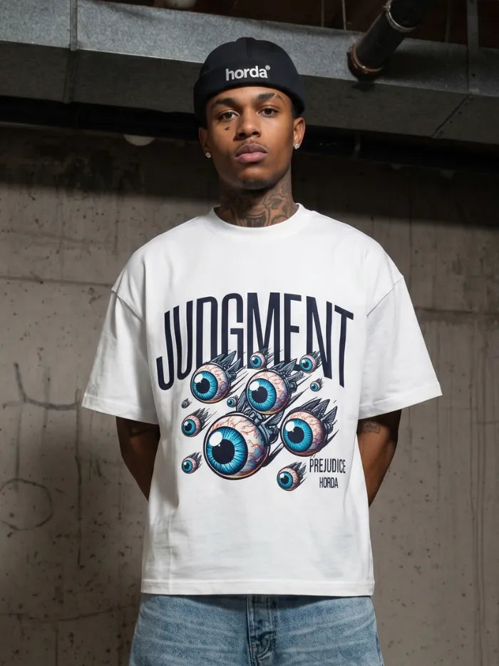 T-Shirt Bianca 220gr Oversize Cotone Made Italy Judgement Horda Brand