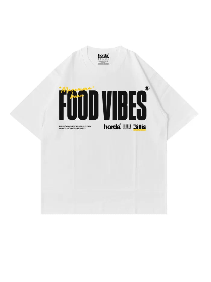 T-Shirt Bianca Boxy Fit Horda x Billis Food Vibes| Made in Italy Horda Brand Streetwear