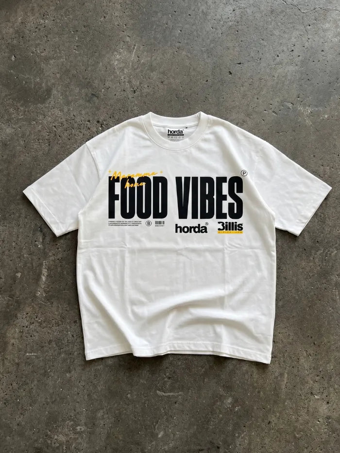 T-Shirt Bianca Boxy Fit Horda x Billis Food Vibes| Made in Italy Horda Brand Streetwear