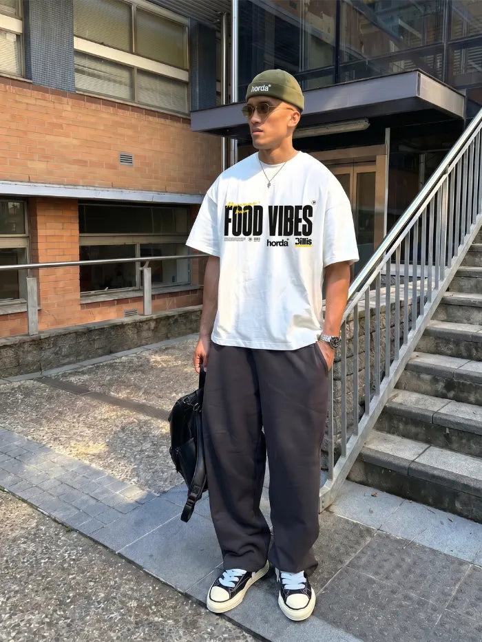 T-Shirt Bianca Boxy Fit Horda x Billis Food Vibes| Made in Italy Horda Brand Streetwear