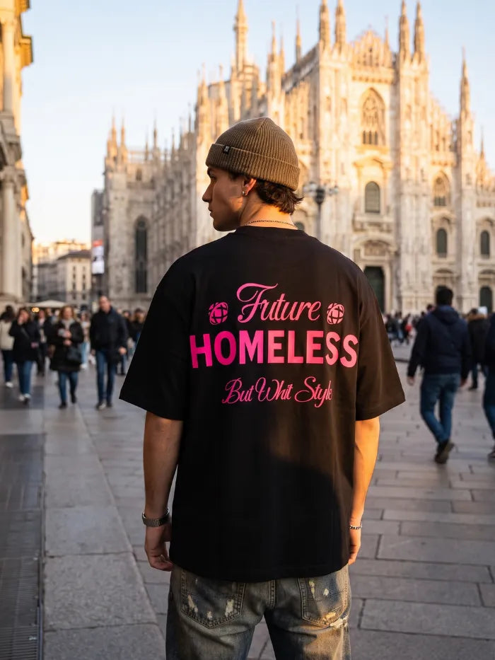 T-Shirt Nera 100% Cotone - Homeless - Made in Italy Horda Brand