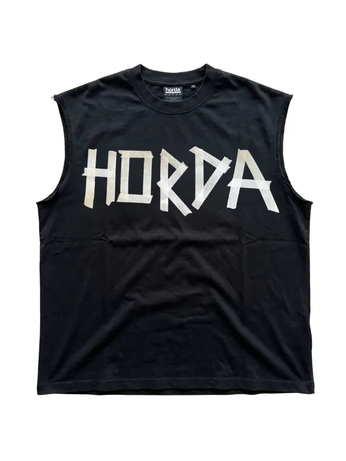 T-Shirt Tank Nera Boxy Fit 200g con tagli a vivo Horda Brand