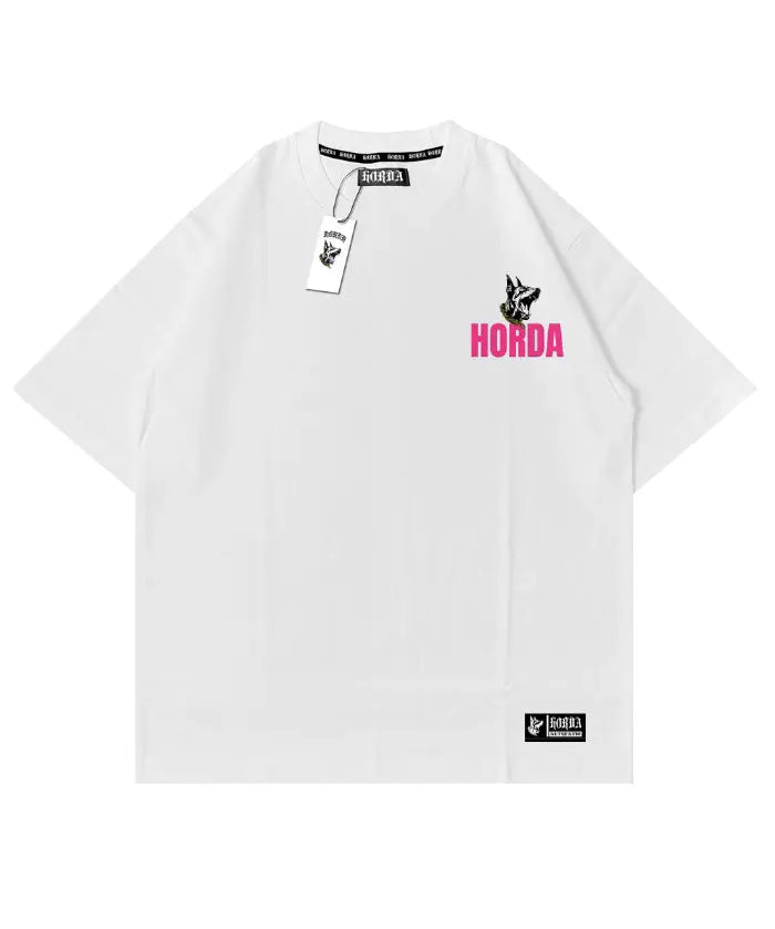 T-shirt Bianca 100% Cotone Boxy Fit Horda X3 women's t shirts & man Horda Brand Streetwear rossa fronte