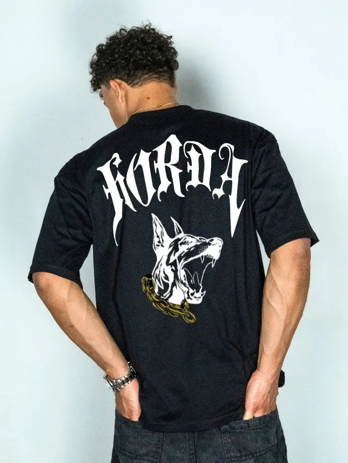T-shirt Boxy Fit Nera 100% cotone Gotic Dog Horda Brand Streetwear