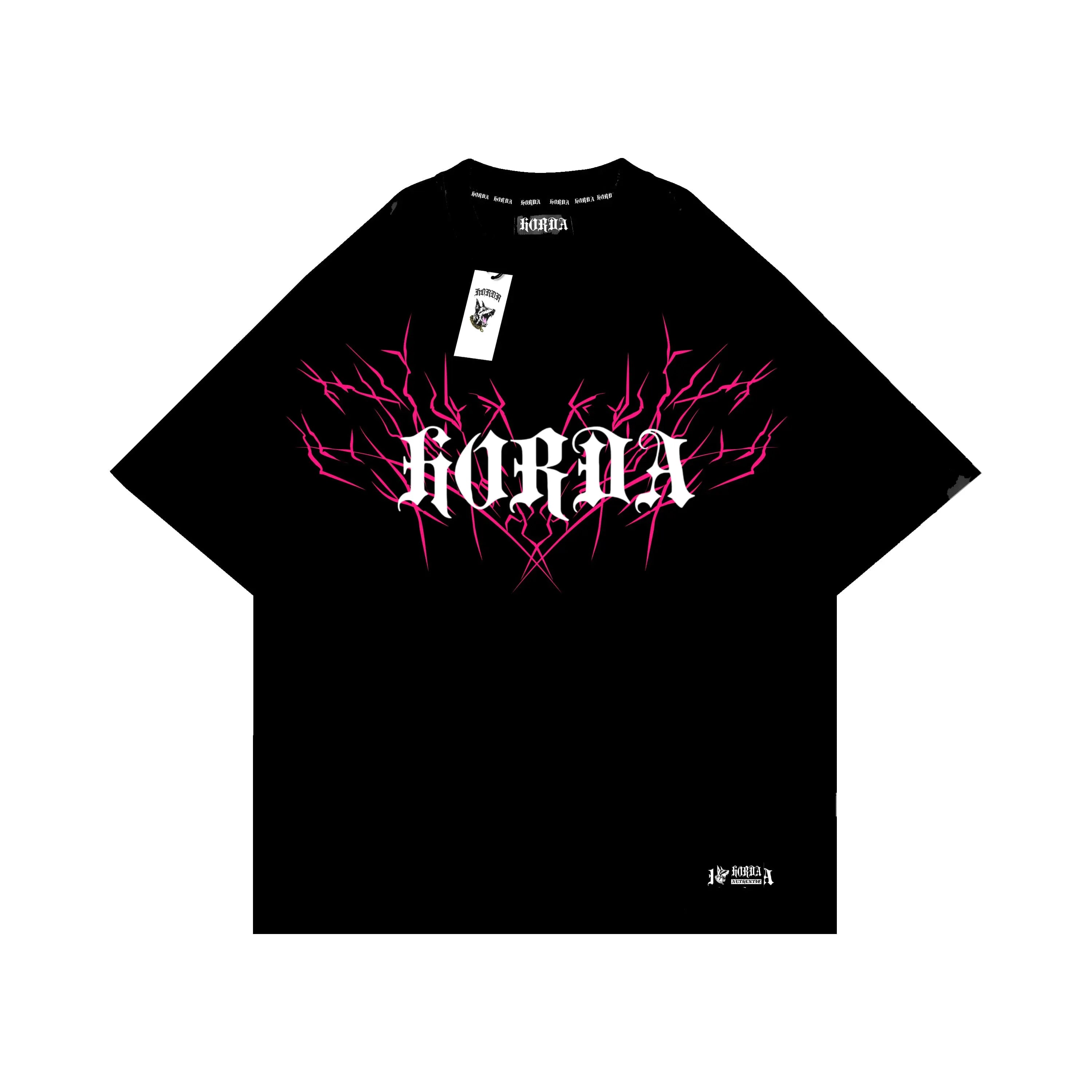 T-shirt Nera 100% cotone Boxy Fit Lightning clothing Horda Brand Streetwear