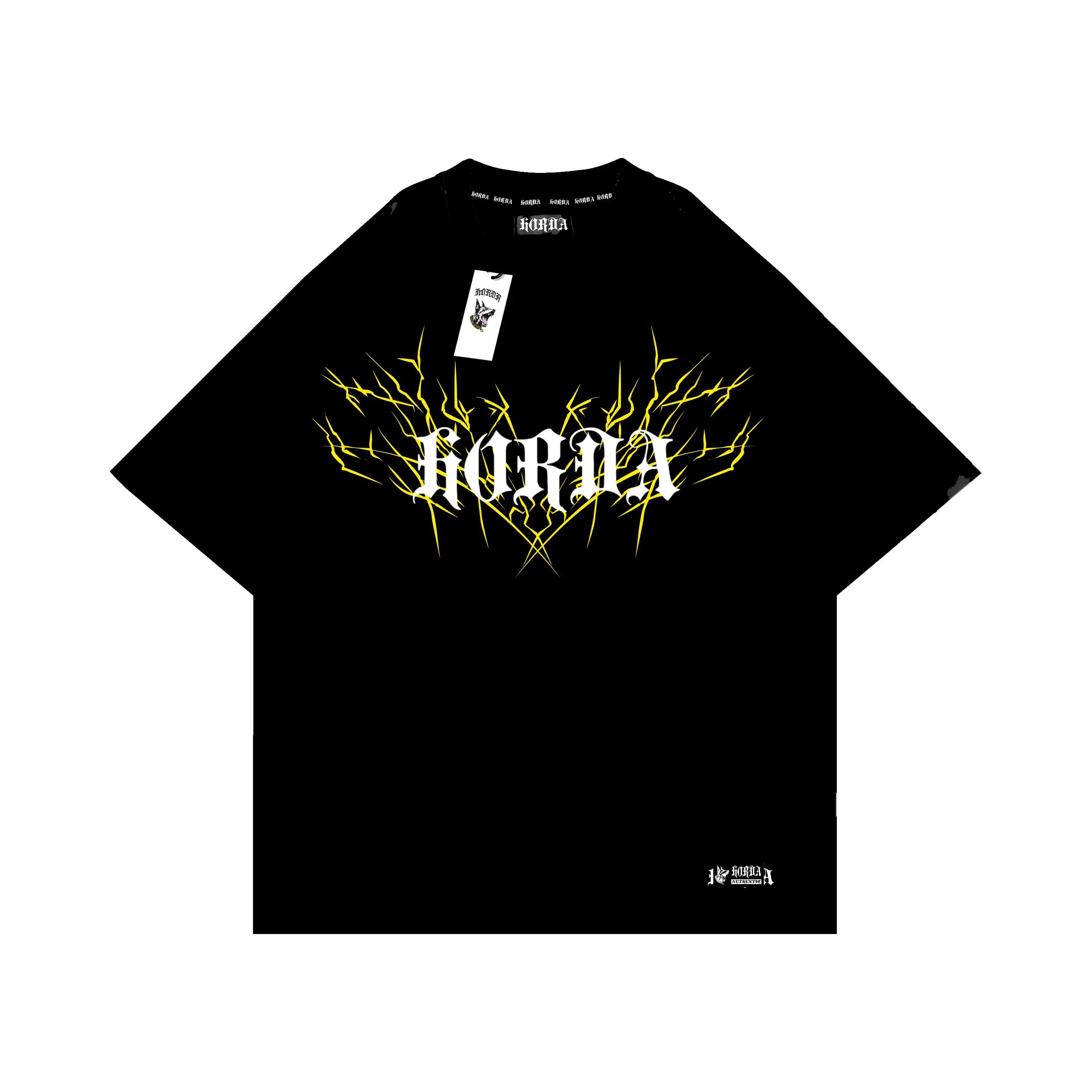 T-shirt Nera 100% cotone Boxy Fit Lightning clothing Horda Brand Streetwear