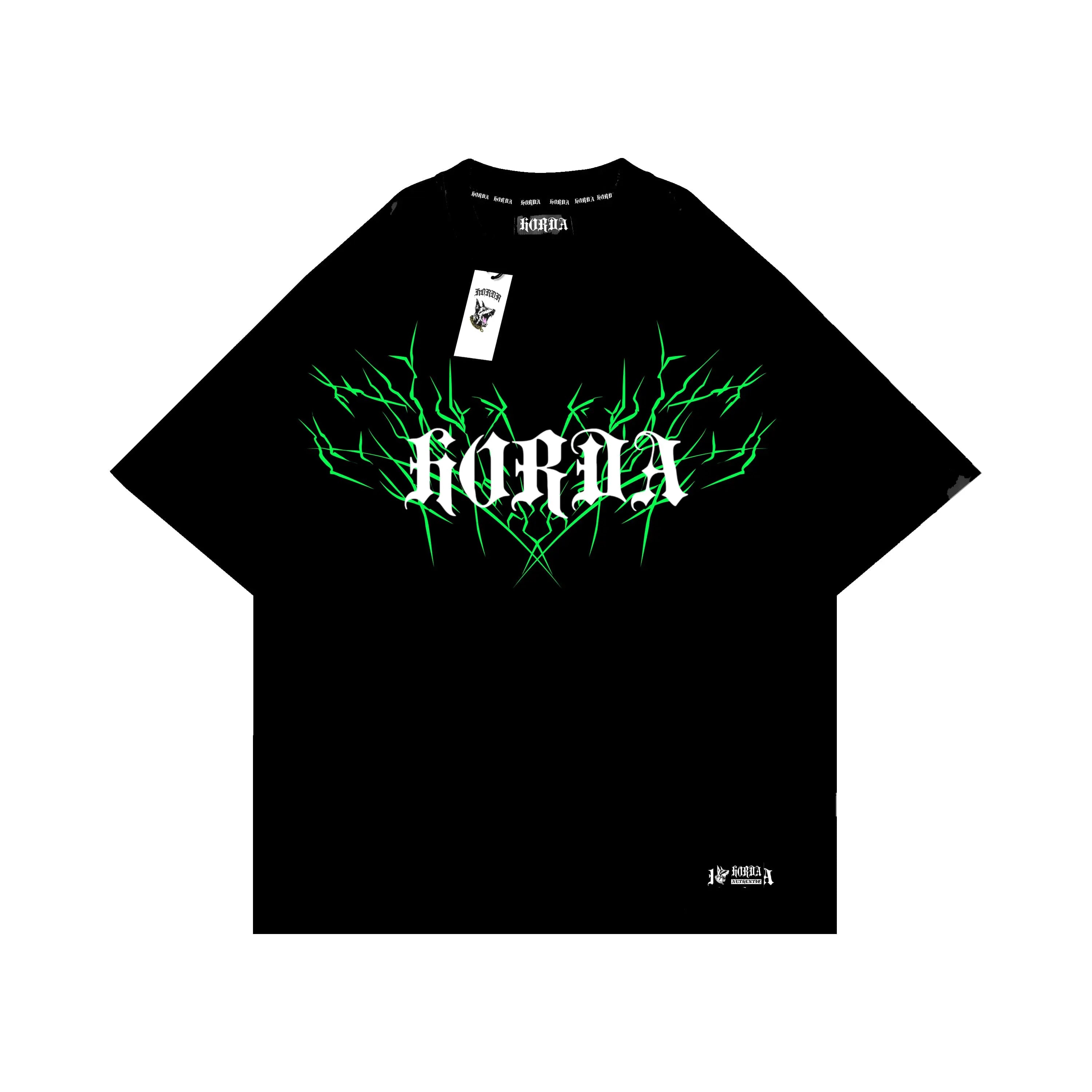 T-shirt Nera 100% cotone Boxy Fit Lightning clothing Horda Brand Streetwear