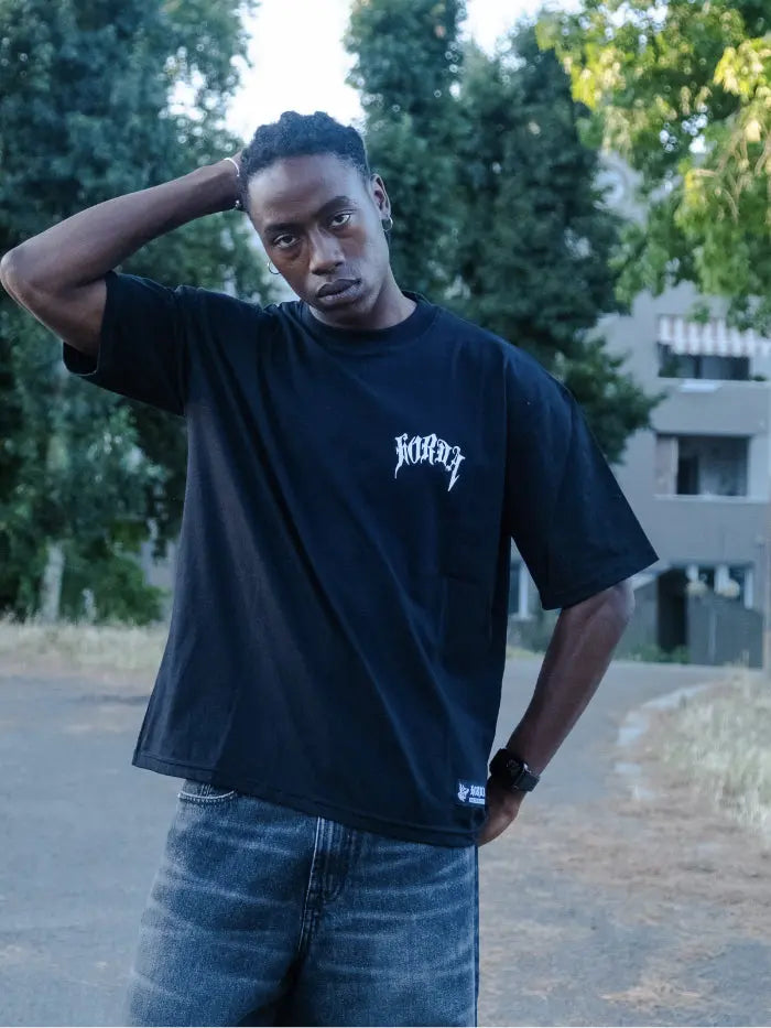 T-shirt boxy fit shirt nera 100% cotone Gotic Flame Horda Brand Streetwear
