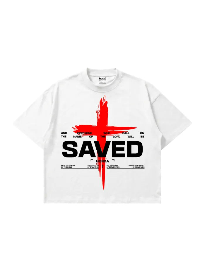 T-shirt Bianca Boxy Fit "Saved" 200gsm Made in Italy | Horda Brand Horda Brand Streetwear