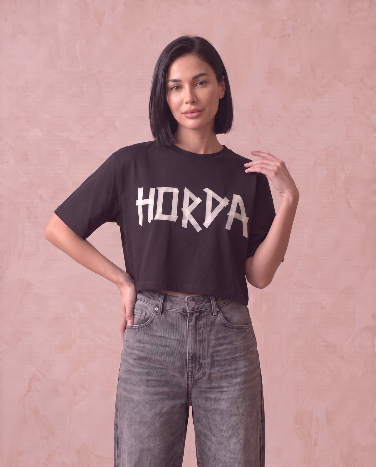 Damen Crop T-Shirt Scotch Schwarz